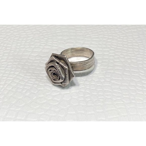 Vintage 925 Rose Ring Flower Bud 3D Band Size 5 - Picture 3 of 5